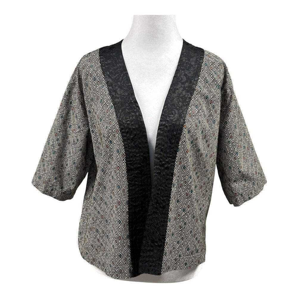 Junk Food Geometric Jaquard Trim Crop Open Kimono Sz M